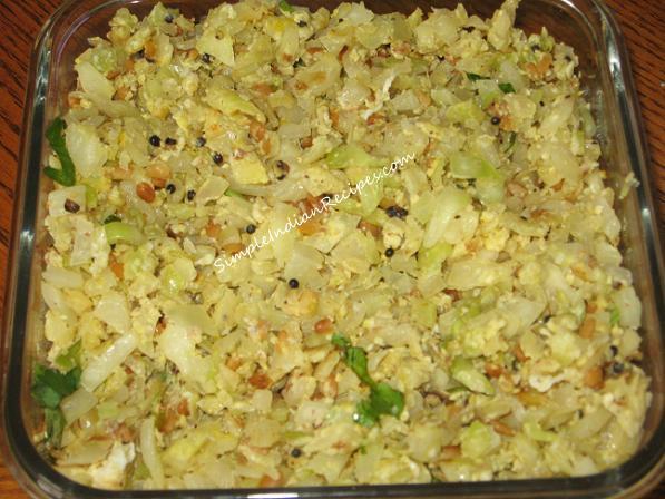 Cabbage Poriyal with no turmeric and egg added at the end