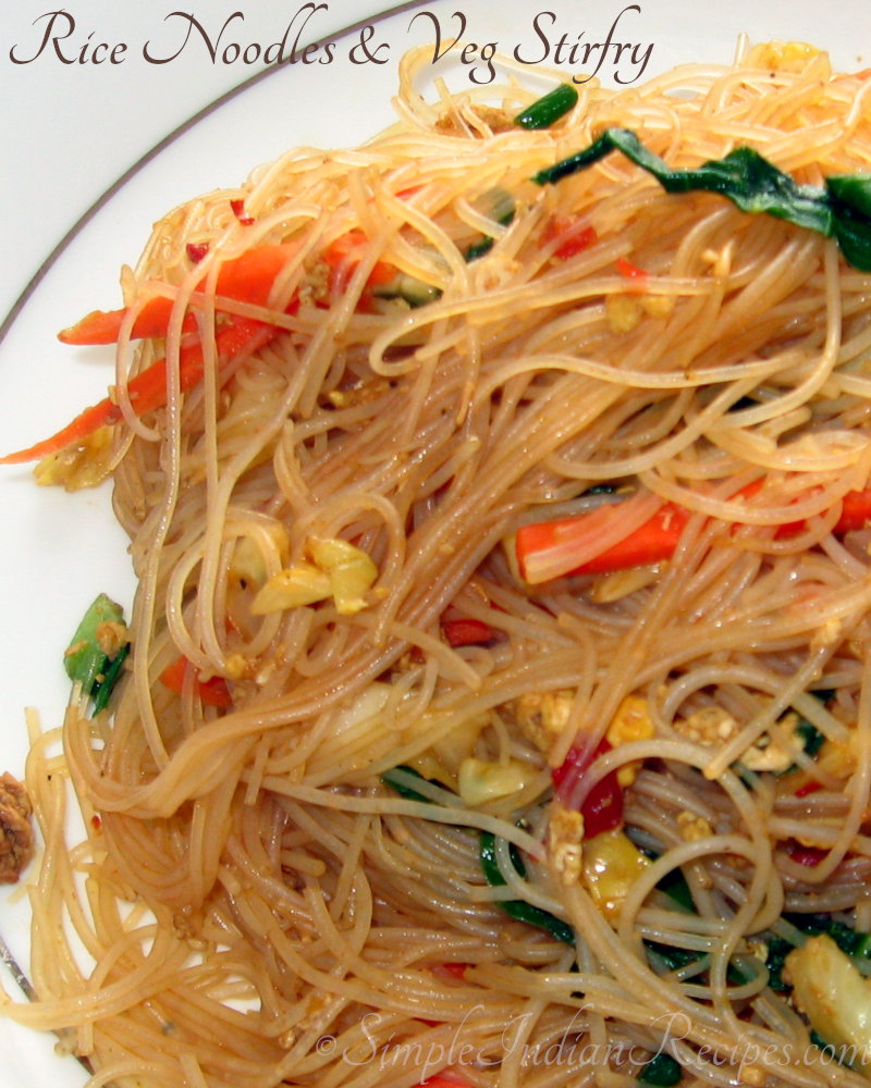 rice noodles and vegetables stir-fry