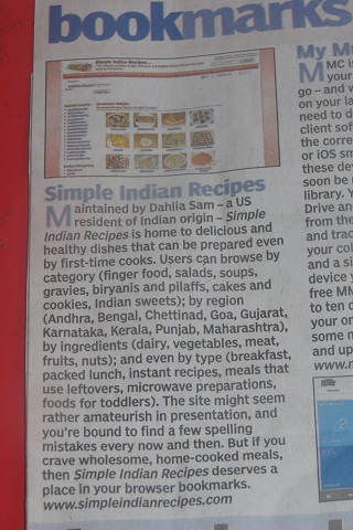 SimpleIndianRecipes.com in Times Of India