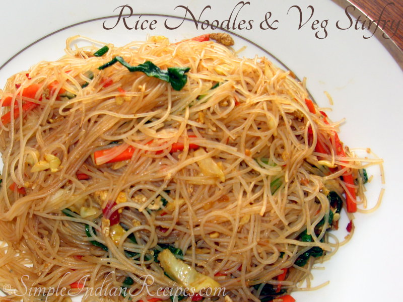 rice noodles and vegetables stir-fry