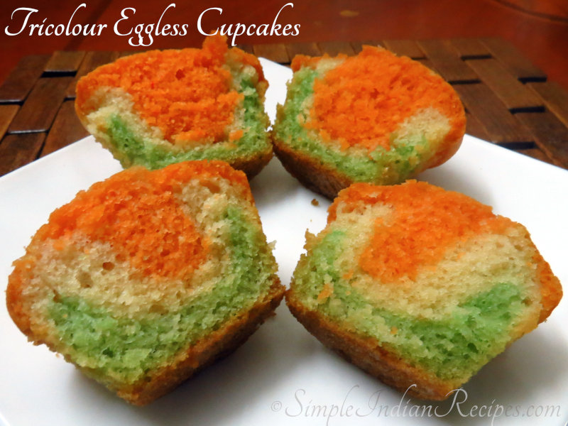 Tricolour Eggless Vanilla Cupcakes