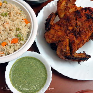 Whole Tandoori Chicken, Mixed vegetable Pulav & Mint Chutney