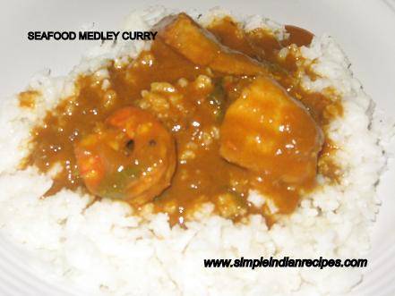 Seafood Medley Curry Served With Rice